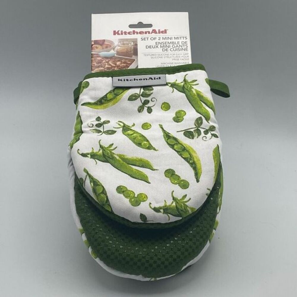 Kitchen Aid Mini Oven Mitts Green Spring Garden Peas Set of Two‎ NWT